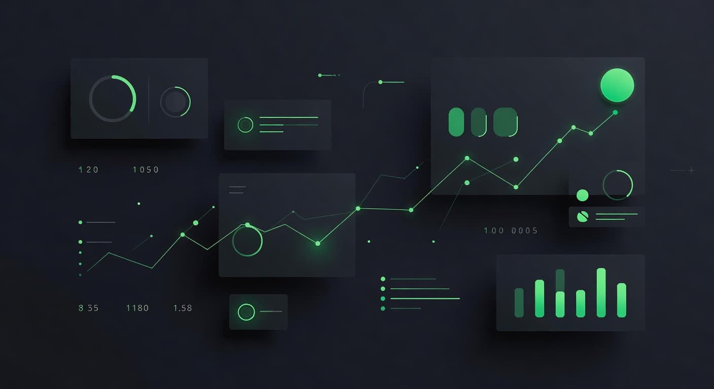 Dashboard visualization with workout charts and performance data on dark background